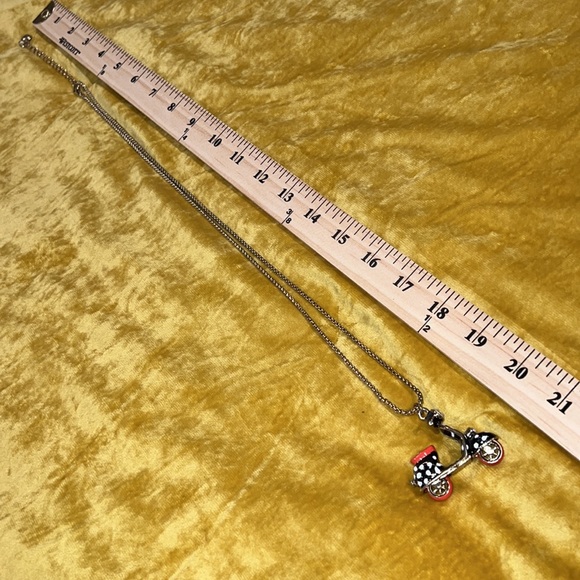Betsey Johnson Mod Black & Orange Scooter w/ Spinning Wheels Pendant Necklace - Picture 5 of 9